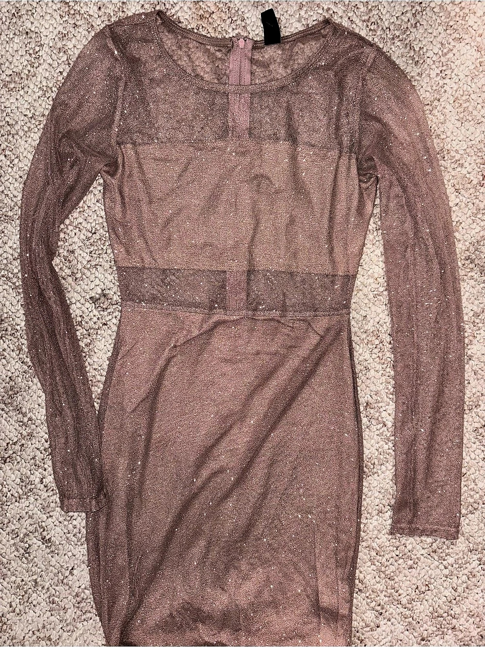 Windsor Sparkly Long Sleeve Mini Dress in Pink Like New